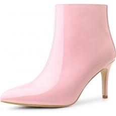 Pink women's pointed thin high heels and ankle boots