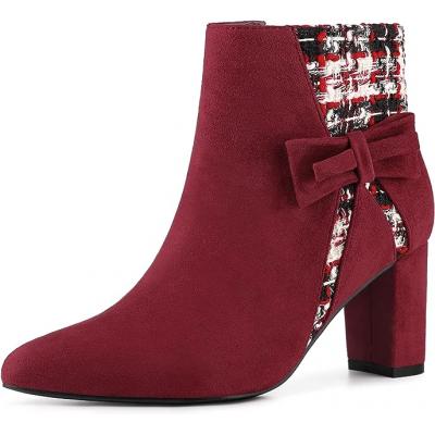 Wine red women's tweed plaid h...